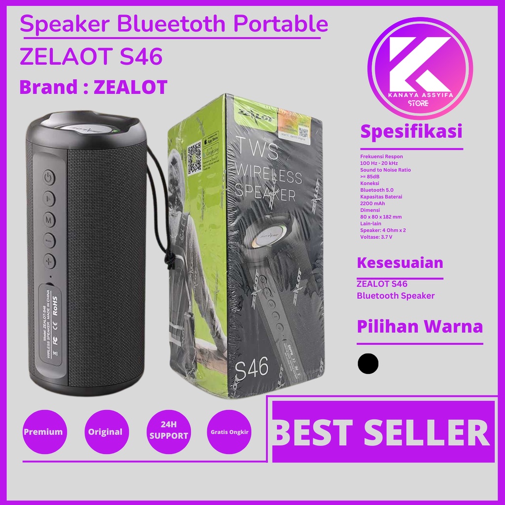 Zealot Portable Bluetooth Speaker Outdoor Waterproof - S46