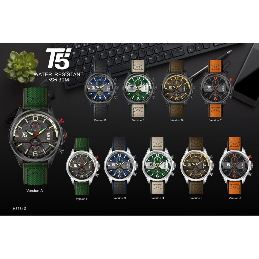 Jam Tangan Pria T5 H3584 3584 Original Chronograph Stopwatch Date Leather Watch Water Resist