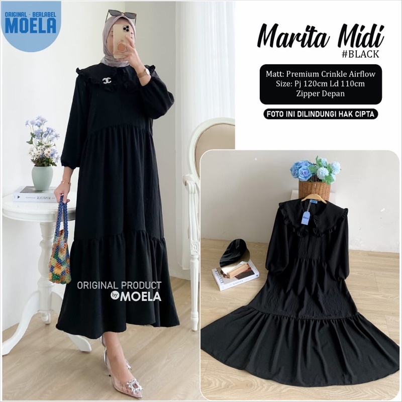 MIDI DRESS - marita midi dress ori moela / midi dress polos hitam / midi airflow