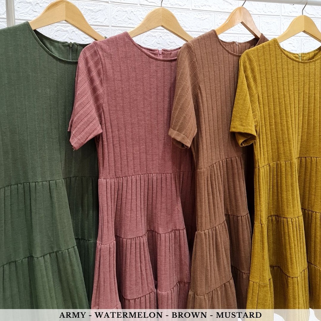 4254 airine flowy knit midi dress polos dress wanita casual dress natal rib knit bumil friendly