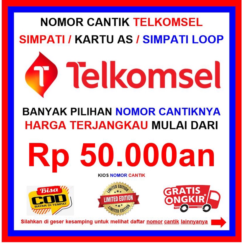 nomor cantik simpati murah nomer kartu perdana telkomsel 4G lte no AS nocan super rapih double dobel