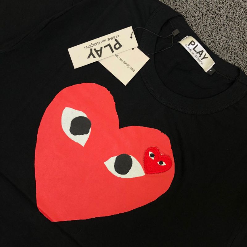 KAOS T-SHIRT PLAY COMME DES GARCONS CDG BIG HEART EMBROIDERED SMALL LOGO PREMIUM ORIGINAL FULLTAG