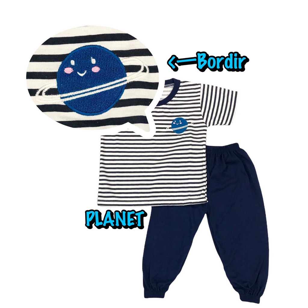 (1 KG MUAT 7 STEL) BAJU SETELAN CP JOGER FASHION OBLONG ANAK LAKI-LAKI/COWOK BAHAN KAOS KATUN BORDIR SALUR PLANET