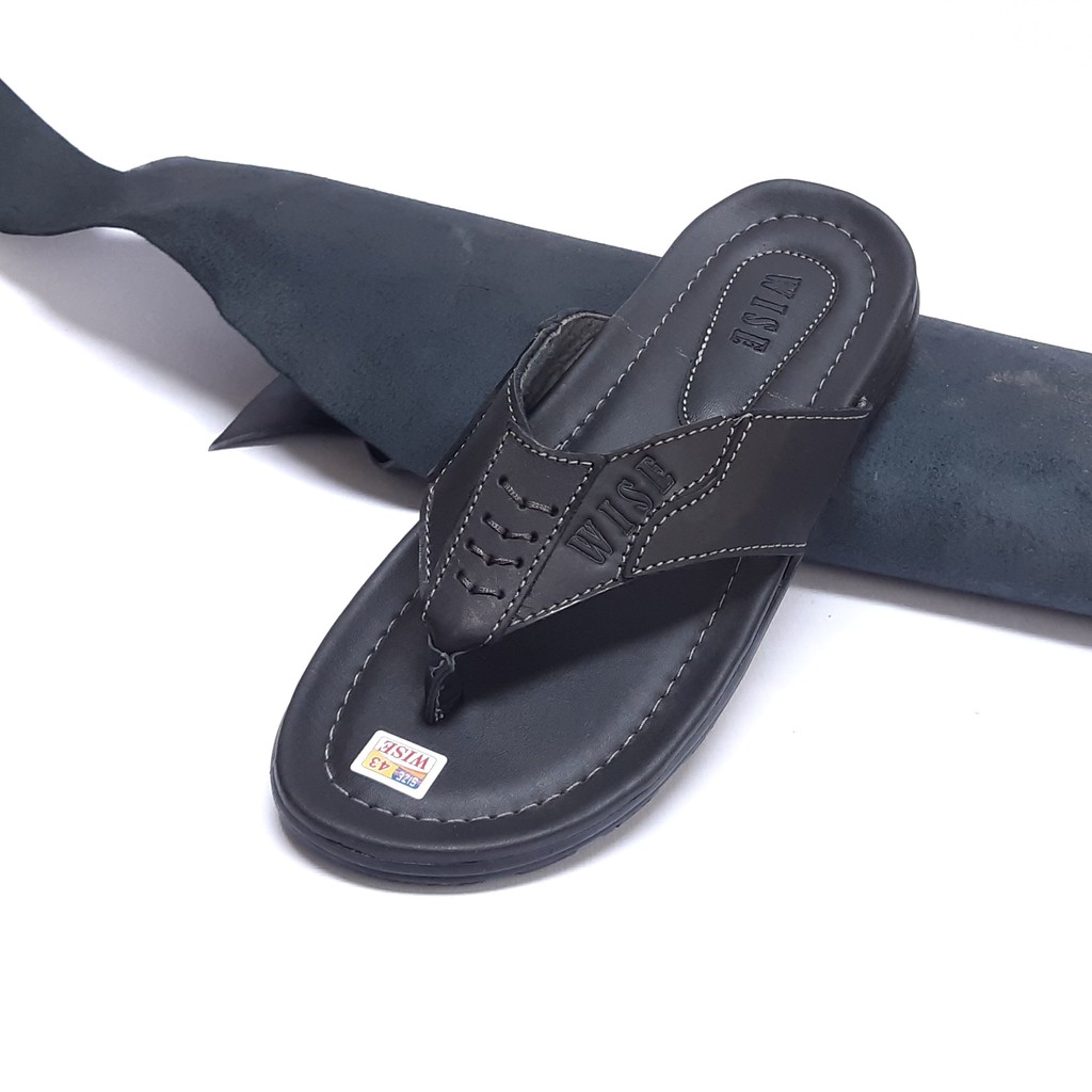 Wise Sandal Kulit Pria Sendal Kulit Asli Classic Jepit Hitam