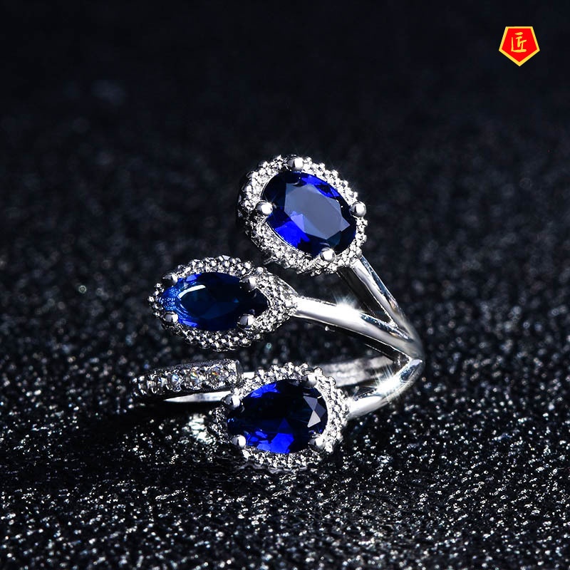 [Ready Stock]Creative New Inlaid Imitation Natural Sapphire Ring