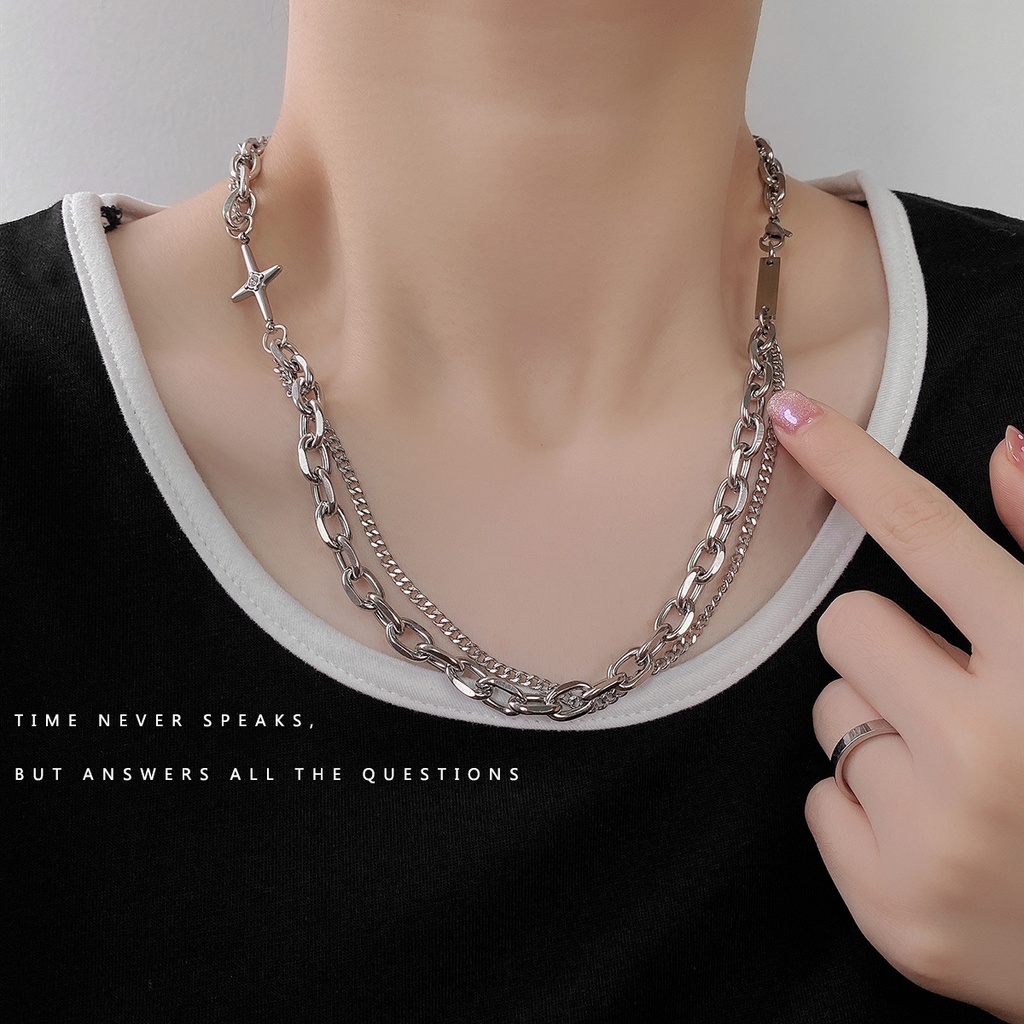 Titanium baja double-layer kalung untuk pria dan wanita in hip hop fashion keren serbaguna kepribadi