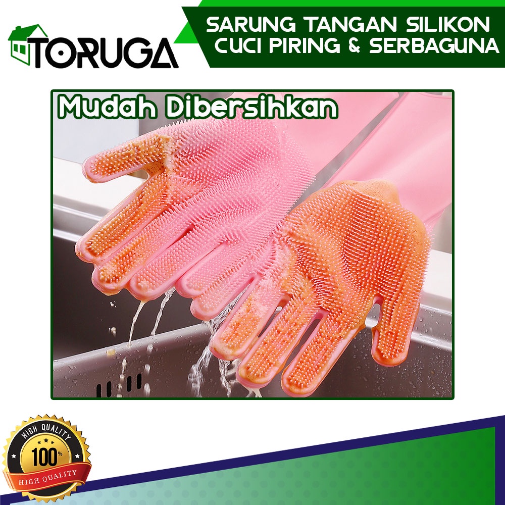 Sarung Tangan Latex Cuci Piring Silikon Karet Rubber Gloves Sikat Pembersih Serbaguna