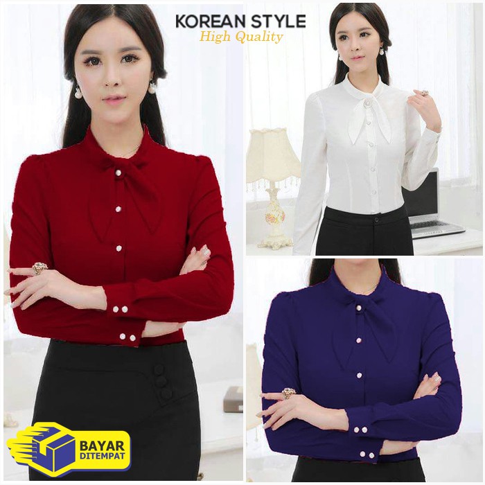 Kemeja Wanita Fashion Korea Model Baju Atasan Kerja Wanita Lengan Panjang Kekinian F-X611