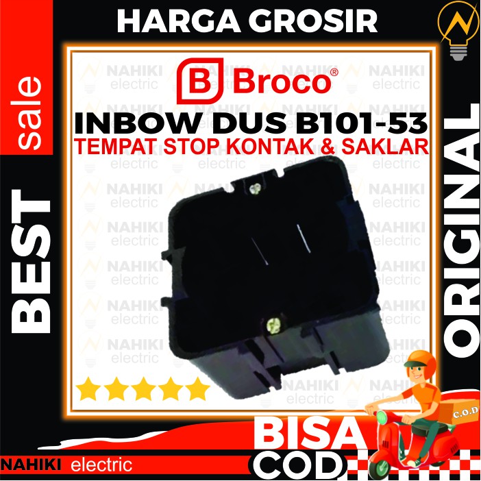 BROCO INBOW DOOS DUS TEMPAT STOPKONTAK / SAKLAR IB TANAM SEGI PERSEGI HITAM B101-53