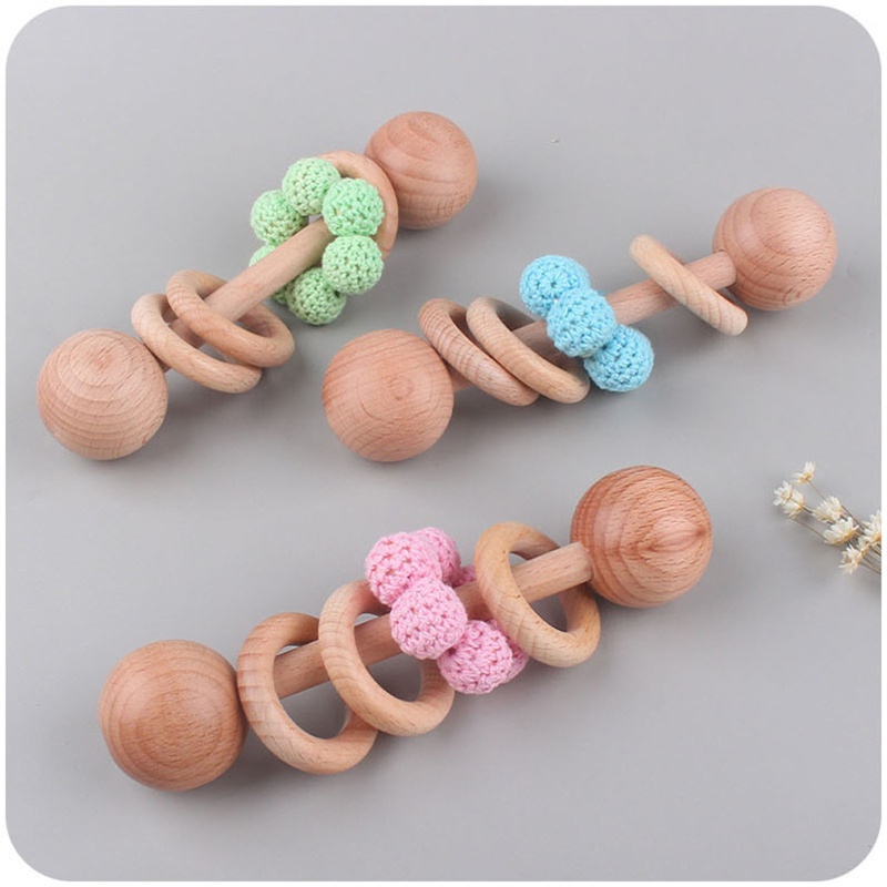 Mary Mainan Rattle Teether Bahan Kayu + Wol Rajut Untuk Bayi