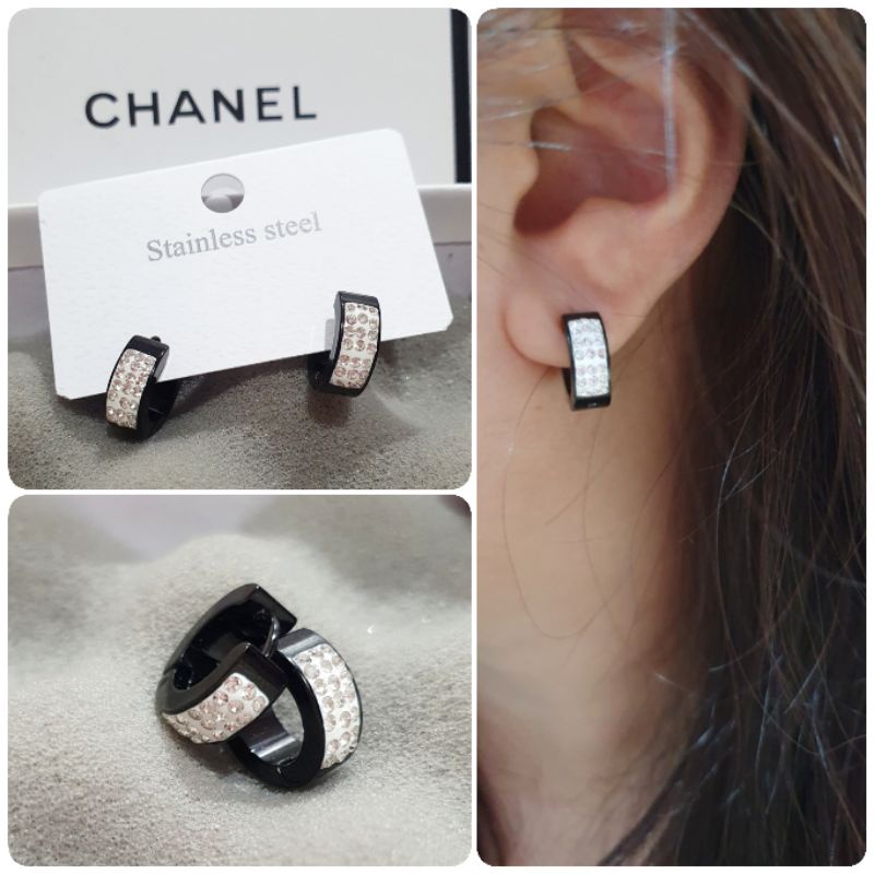 Anting Titanium Asli Mata Kilau Titanium Black Stainless steel anti karat anti alergi Premium 20