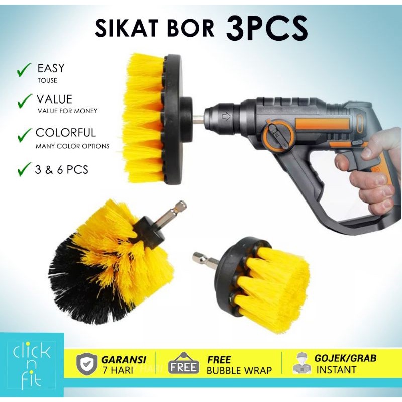 SIKAT BOR LISTRIK Electric drill isi 3 dan isi 6 drill brush dengan stick 150 mm sikat bor kamar mandi sikat wc sikat bor listrik sikat multifungsi