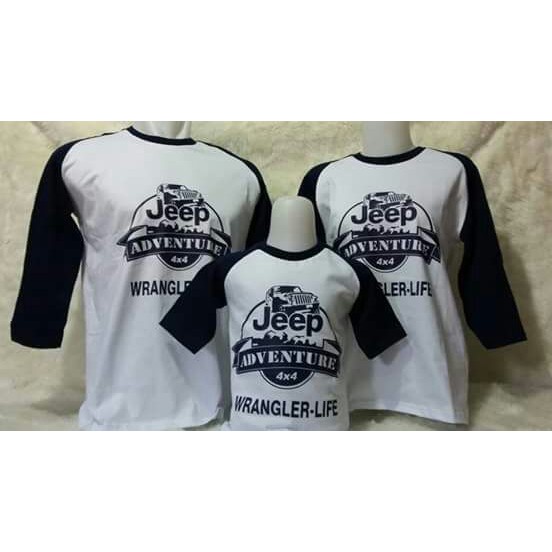 Kaos Couple sarimbi raglan keluarga Jeep Putih navi yeluzi