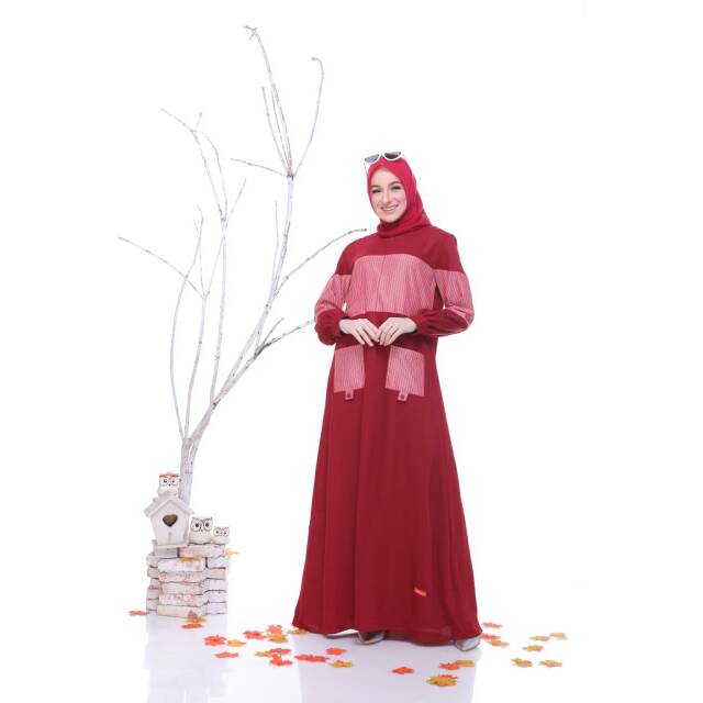 Gamis Merah Maroon Nibras Cantik elegant NB A16