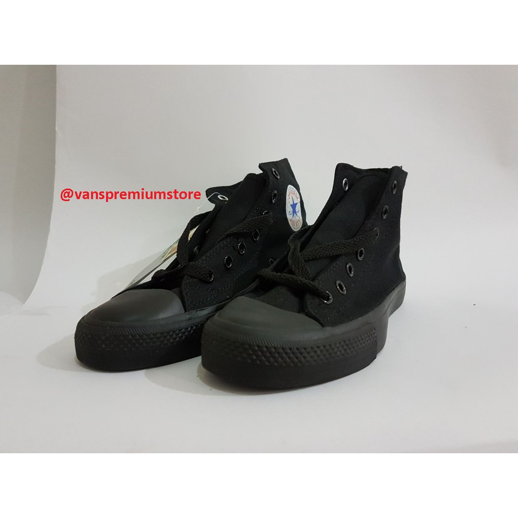 Converse All Star Classic Full Black High White Logo Sepatu Sneakers Klasik Hitam Sepatu Pria Wanita