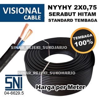 Kabel Listrik NYYHY SNI Serabut Tembaga 2x0,75 2x0.75 NYY HYO Kabel Hitam Tembaga Asli per meter