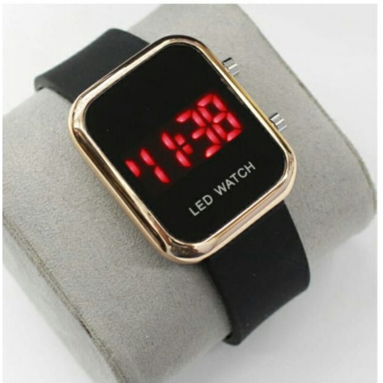 jam tangan LED Digital wanita jam tangan digital LED watch / jam tangan kekinian LED Digital / jam led karakter-Hitam Rosegold