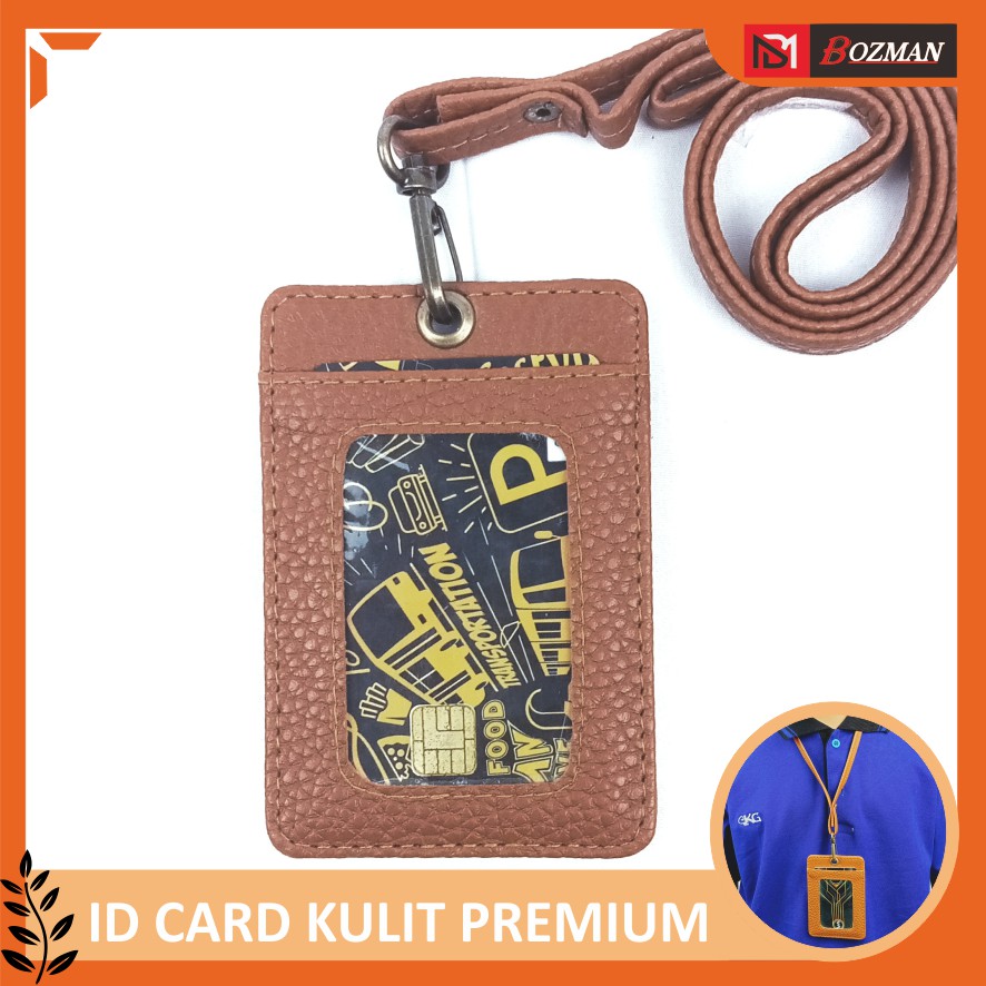 ID CARD HOLDER NAMETAG PU LEATHER LANYARD KUALITAS PREMIUM TERMURAH