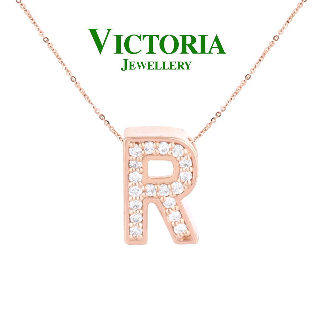 Liontin Berlian Inisial / Liontin Huruf R Victoria Jewellery