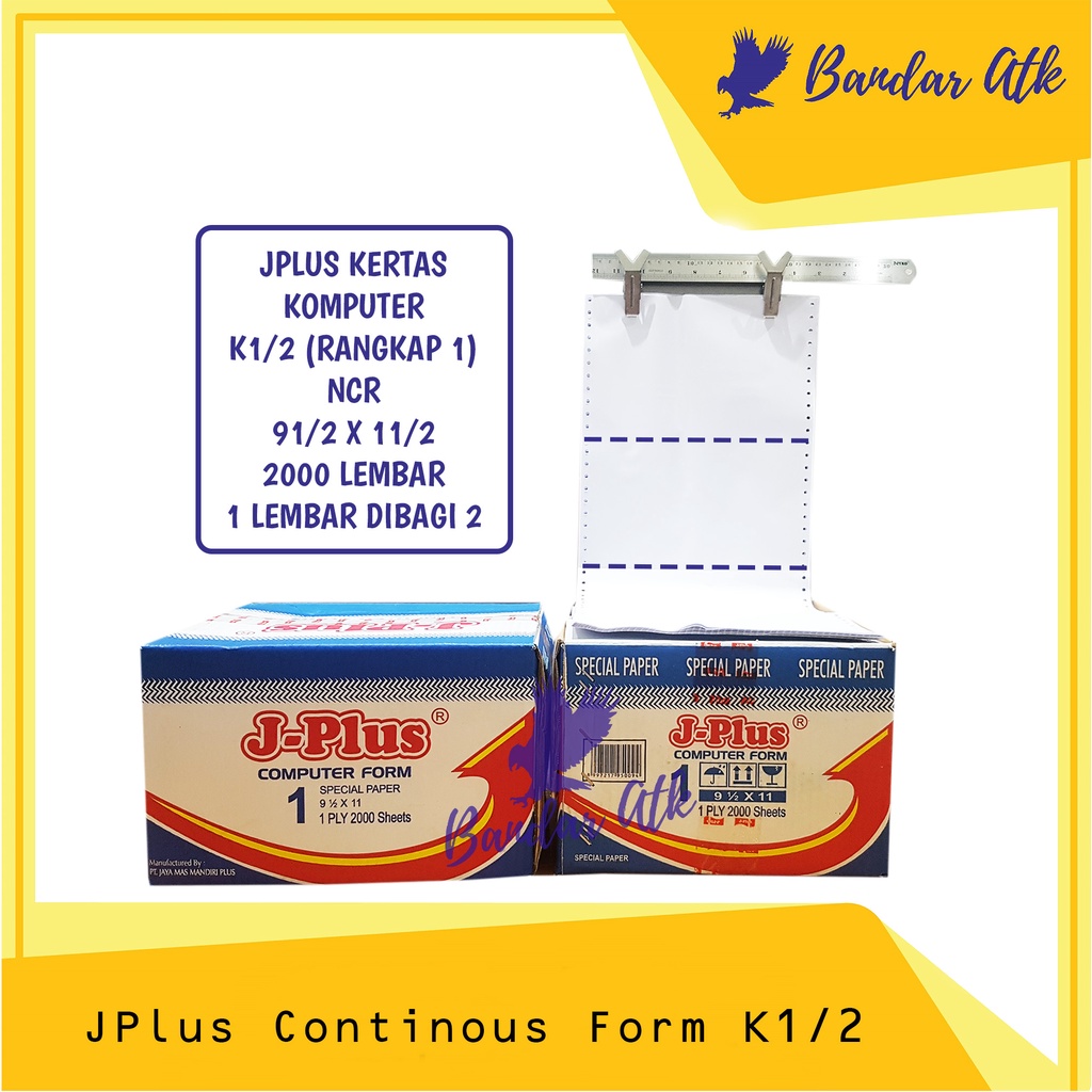 

JPLUS Continous Form 91/2 x 11 1 Ply ( K1/2 Jplus ) NCR Kertas Komputer