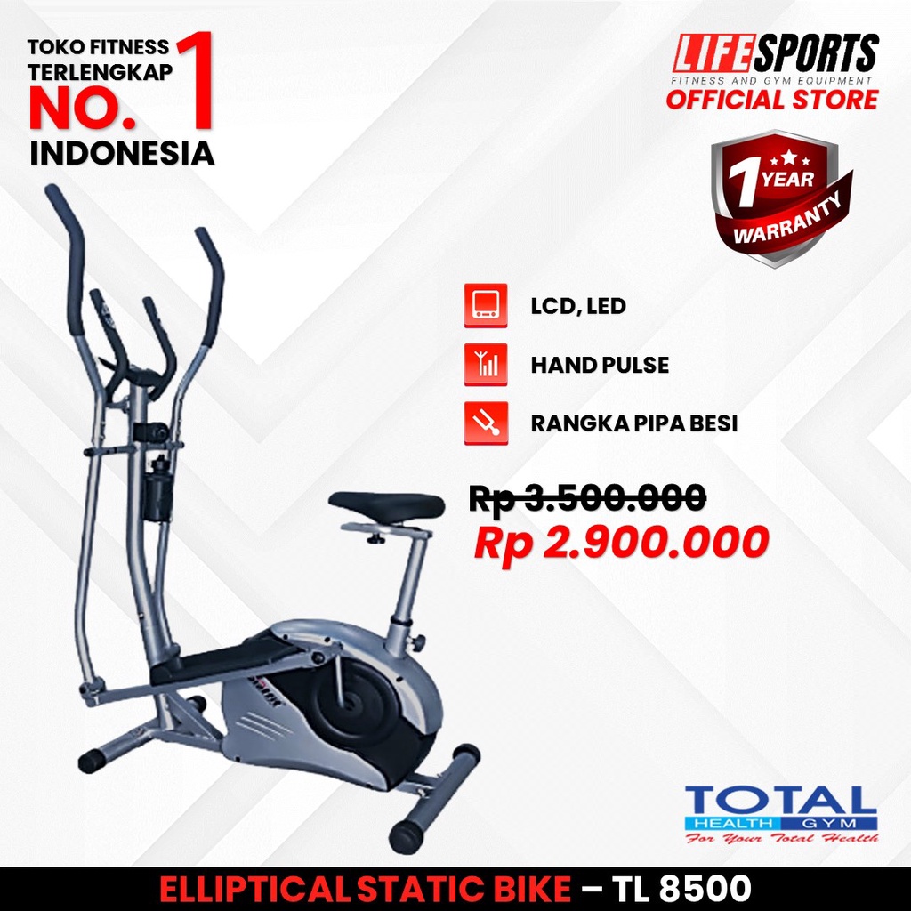 TOTAL HEALTH GYM - New Alat Olahraga Gym Sport Fitness Sepeda Statis Elliptical Static Bike Crosstrainer TL 8500