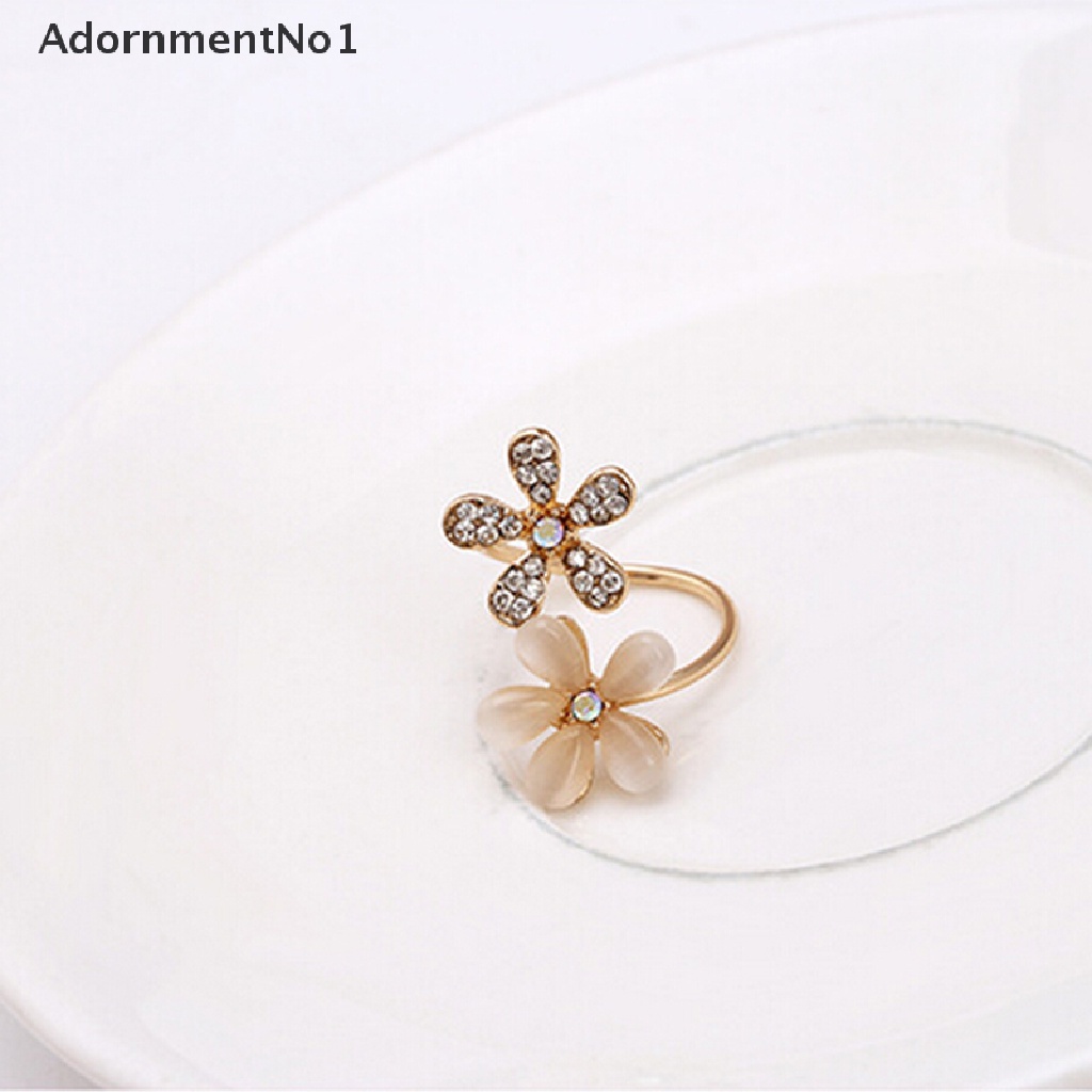 (AdornmentNo1) Cincin Bunga Aster Aksen Kristal + Berlian Imitasi Warna Gold Untuk Perhiasan Wanita