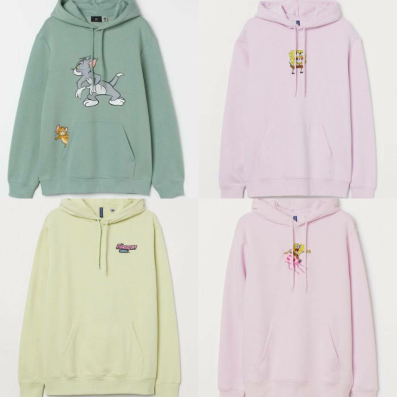 HOODIE H&M 100% ORIGINAL TOM & JERRY GREEN / POWERPUFF GIRL / SPONGEBOB PINK / SPONGEBOB UBUR-UBUR P