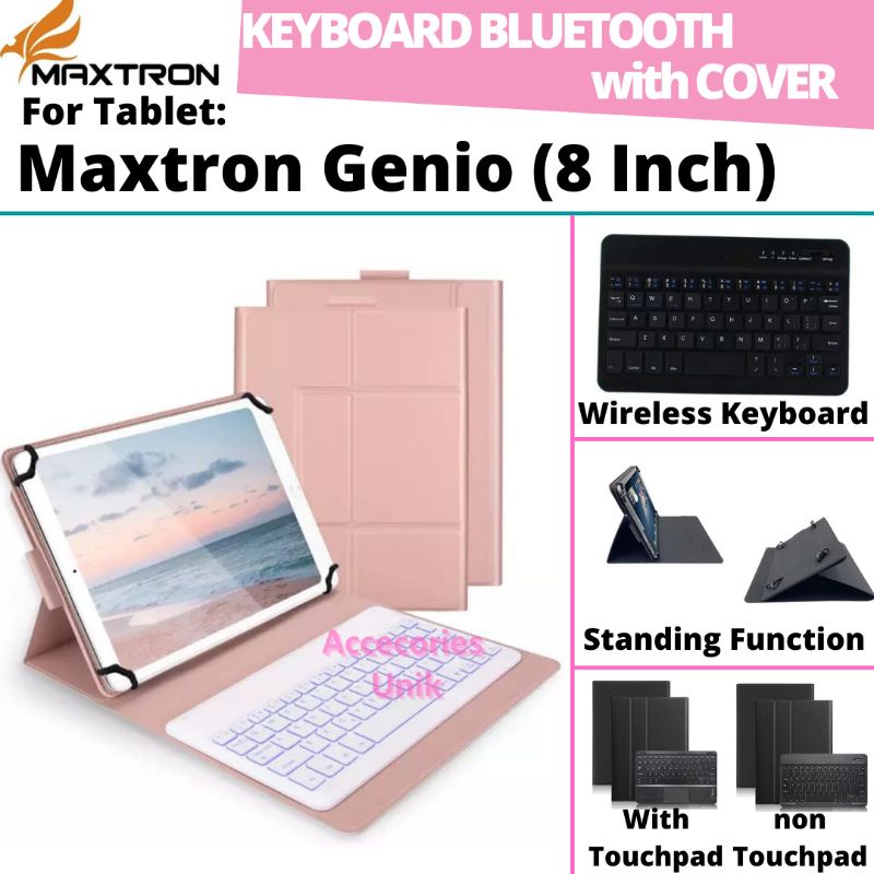 Smart Tab Maxtron Genio Tablet 8 Inch 8" Book Cover Keyboard Wireless Bluetooth Flip Stand Case Casi