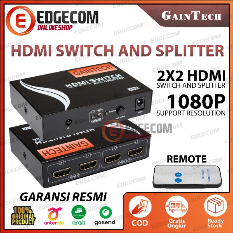 HDMI Switch and Splitter 2x2 / 2in to 2out 1080P with Remote GAINTECH