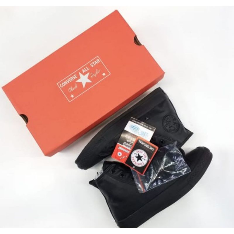 Sepatu CONVERSE ALLSTAR High Kulit Full Black Grade Original