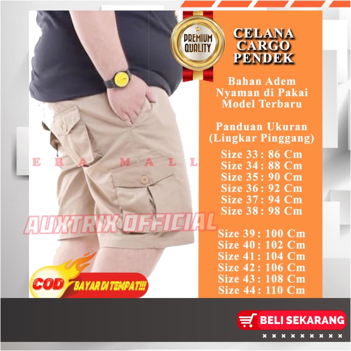 BIG SIZE Celana Cargo Pendek Pria Jumbo 33-44