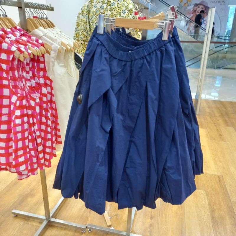 UNIQLO ORIGINAL MARNI COLLABORATION Midi Balloon Skirt Rok Balon Midi Kotak Polos Pink Navy Biru