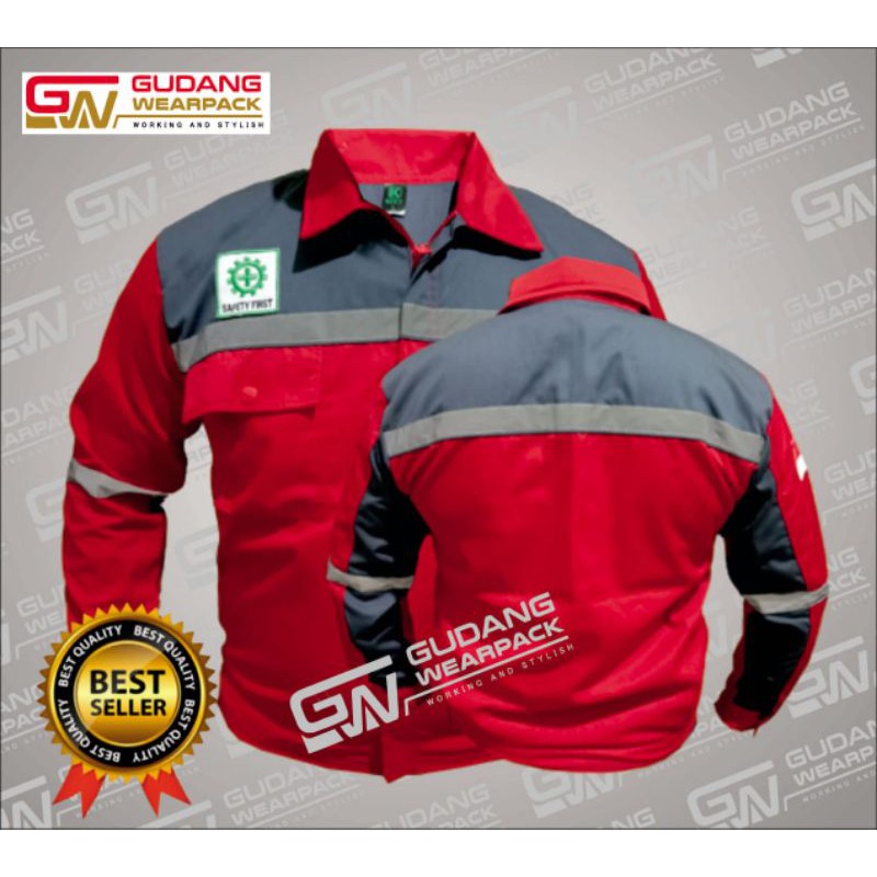 WEARPACK ATASAN Gudang Wearpack - Baju Kerja Seragam Proyek Warna Merah Abu