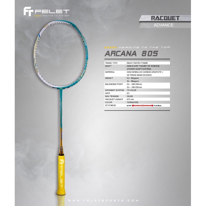 Raket badminton Felet Arcana 80 S Red dan Green