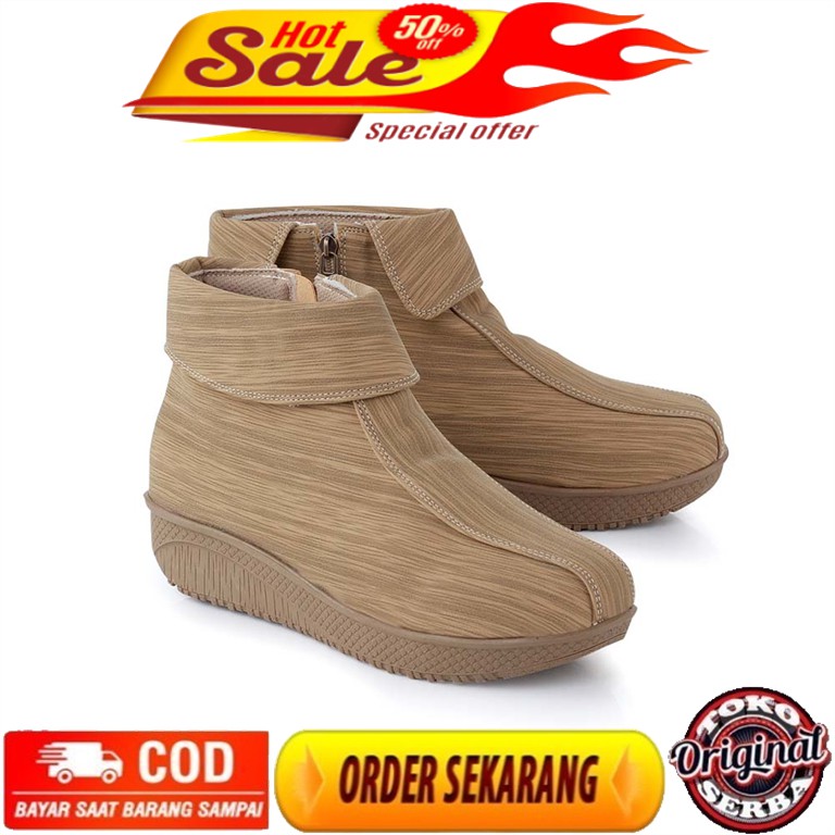 TOSERI - Sepatu Wedges Casual Wanita Boots Jalan Cewek  Kualitas Premium Asli Size 36-40 Cream  - BL