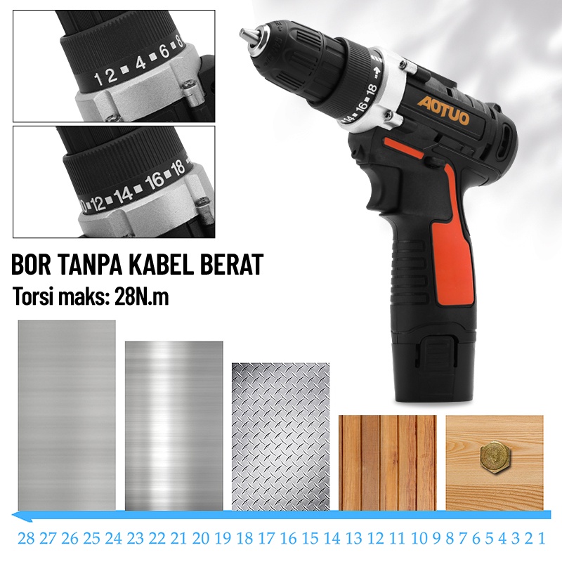 12V Bor Mesin Elektrik Drill 10mm Set Reversible Mesin Bor Tangan Listrik