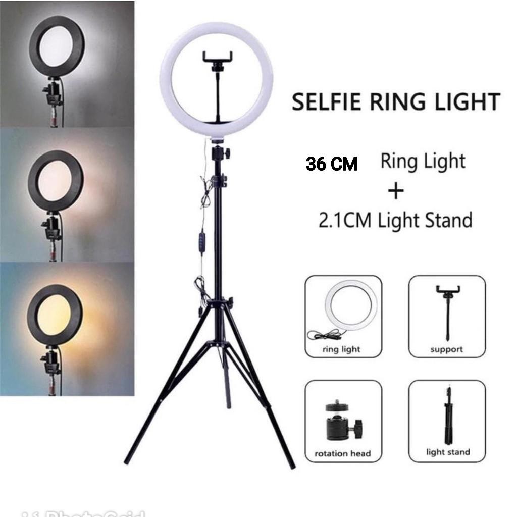 Selfie Ring Fill Light 36 CM ( 3 Holder HP ) + / Plus Tripod 2,1 Meter