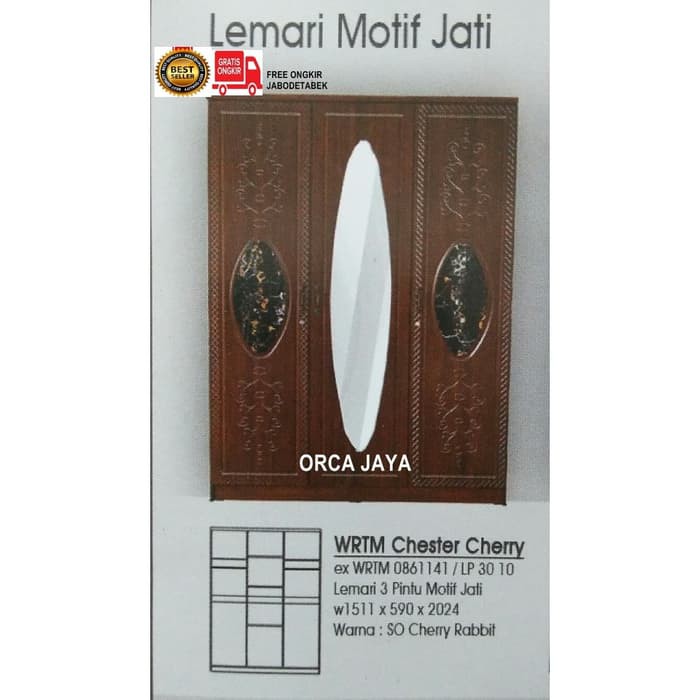 WRTM CHESTER CHERRY Lemari Pakaian 3 Pintu Olympic jumbo