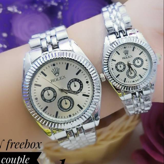 Jam tangan rolex couple cewek/ cowok, silver