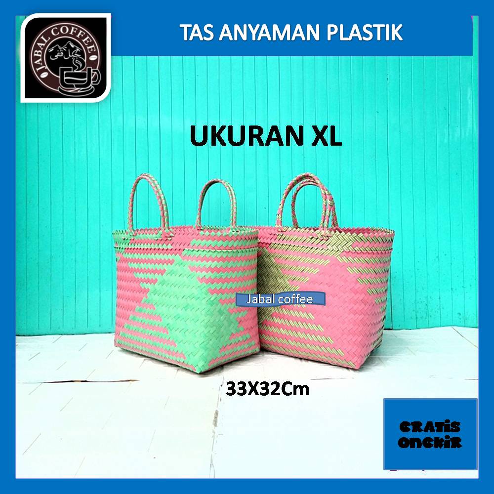 Tas Anyaman Plastik Jumbo XL Ukuran 32 x 18 x 33 Cm Motif Lancip / Tas Anyaman Plastik Kotak Murah / Tas Belanja Anting 04