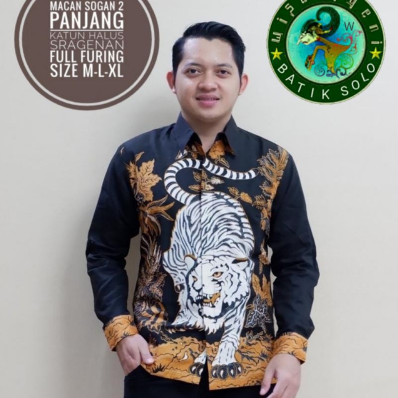 baju kemeja pria motif harimau putih