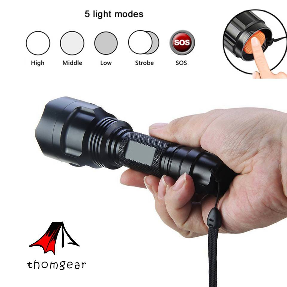 Thomgear Taffled Paket Senter Led Flashlight Cree Q5 4000 Lumens + 1xbattery + Charger + Box - C8 Jm