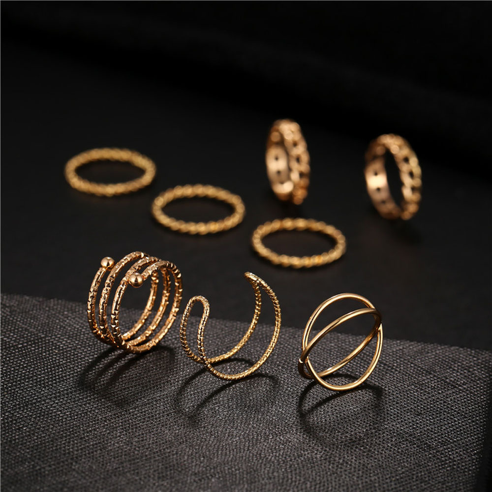 Needway  Female Punk Twisted Vintage Gold Sliver Color Finger Rings Set