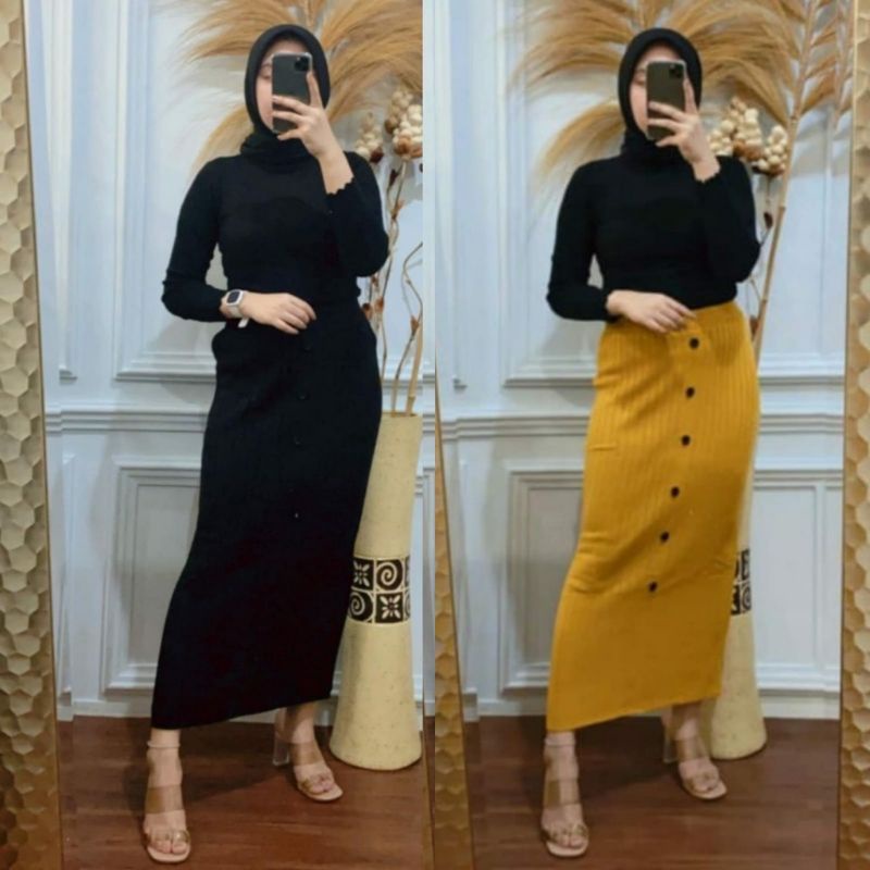 ROK RAJUT KANCING PANJANG|ROK SPAN