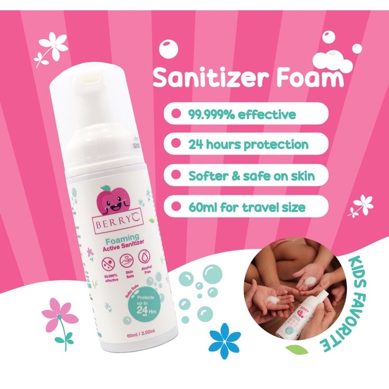 BERRY C FOAMING ACTIVE SANITIZER 60 ML &amp; 120 ML / THAND SANITIZER / food grade / pureco / aman untuk makanan / tidak lengket / SPRAY / travel size / hand sanitizer traveling / hand surface sanitizer / aman untuk bayi / food grade