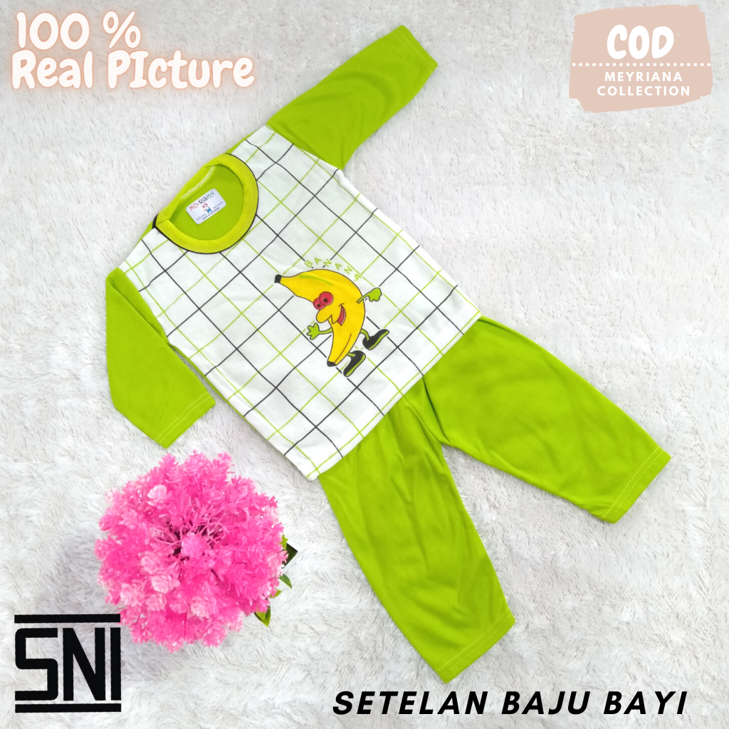 Setelan Baju Bayi Oblong Panjang Baju Bayi Motip Pisang Usia 0-6 Bulan Meyriana Collection