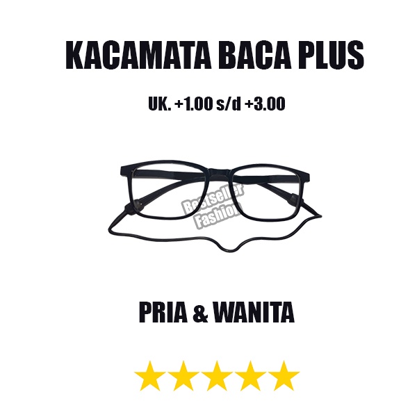 Kacamata Baca Plus (+) Uk. +1.00 s/d +3.00 | Kacamata Rabun Dekat Gantung | Kacamata Full Plus Strap Tali Karet Silikon FREECASE