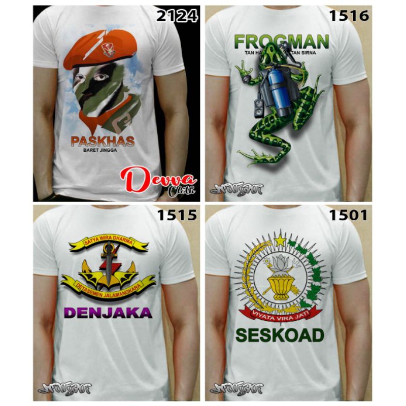 kaos baju / sablon satuan / army / paskhas / seskoad / frogman / denjaka / kopaska / kostrad / kopas