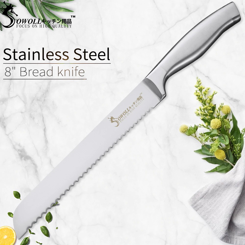 [FreeOngkirTanpaSyarat] SOWOLL 7Cr17mov Stainless Steel Kitchen Knife 8 inch Bread Knife 58HRC