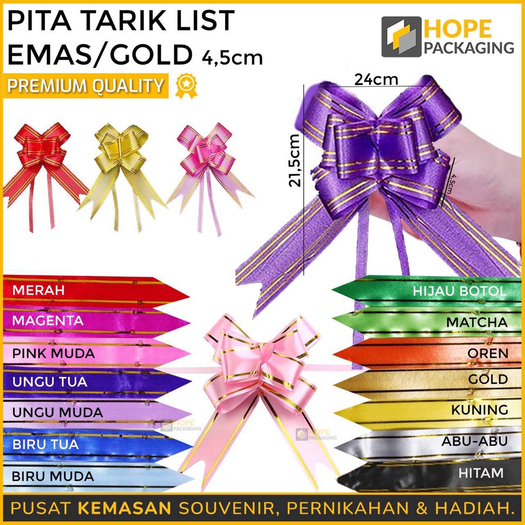 

[ 10 pcs ] Pita Tarik List Emas / Gold Ukuran 4.5cm x 61cm